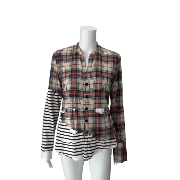 $1,100 Greg Lauren 50/50 Rodeo/ Cream & Navy Stripe Studio Shirt  Size 2 - Picture 1 of 7